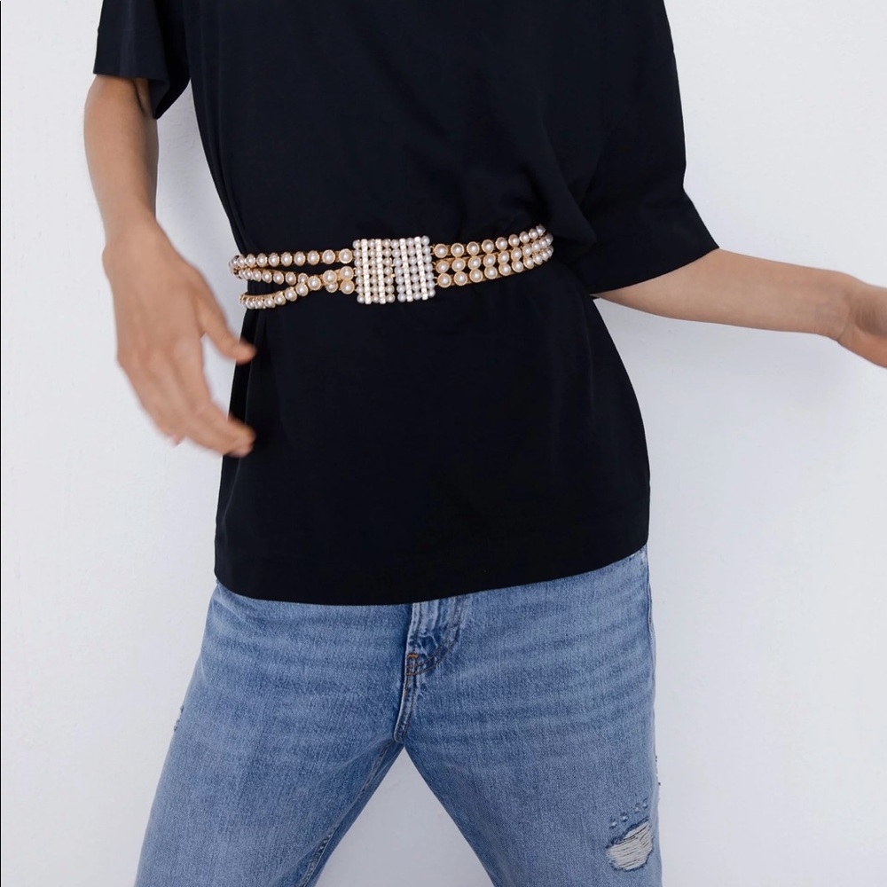 New With Tags Zara Faux Pearl Belt